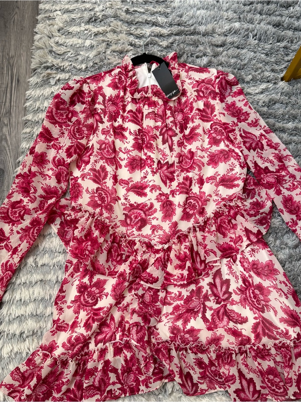 Nasty Gal Cream and Pink Floral Ruffle Tunic